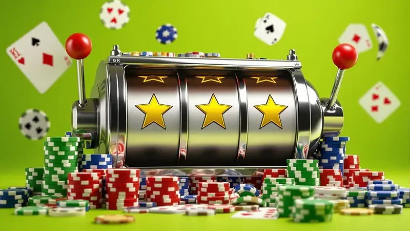 Visual permainan slot dengan simbol dan efek cahaya